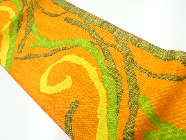 JAPANESE NAGOYA OBI / MAWATA TSUMUGI / WOVEN ARABESQUE